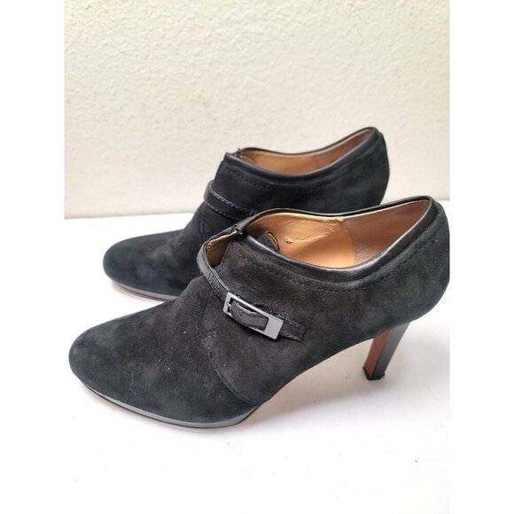 Franco Sarto Women's Black Suede Ankle Booties With Buckle Strap & Stiletto Heel - Picture 3 of 13